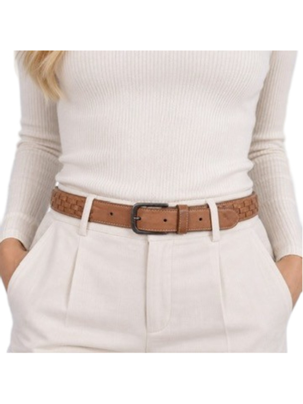 Boho Basketweave Oil Tanned Leather Belt Women Sz L Cowhide Silver Buckle Spain